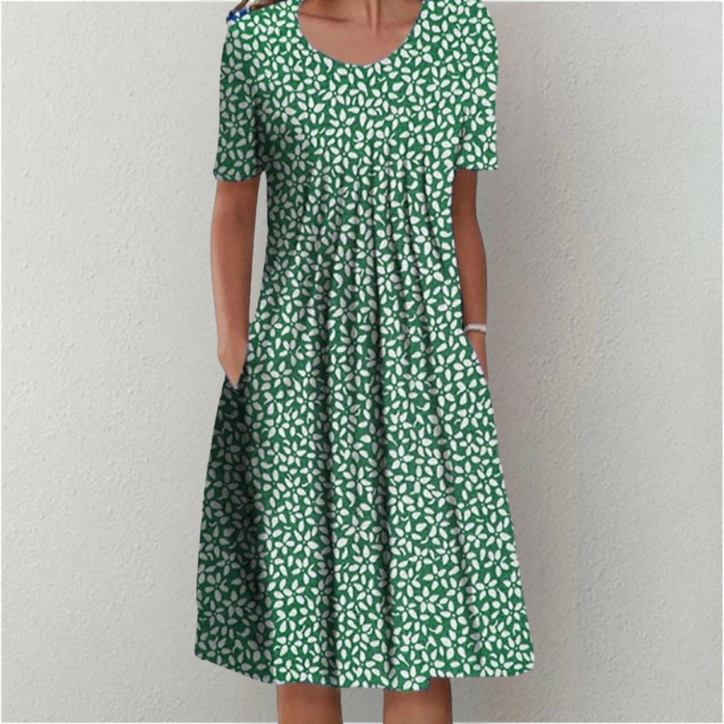 White Wildflower Print A-Line Dress with Pockets