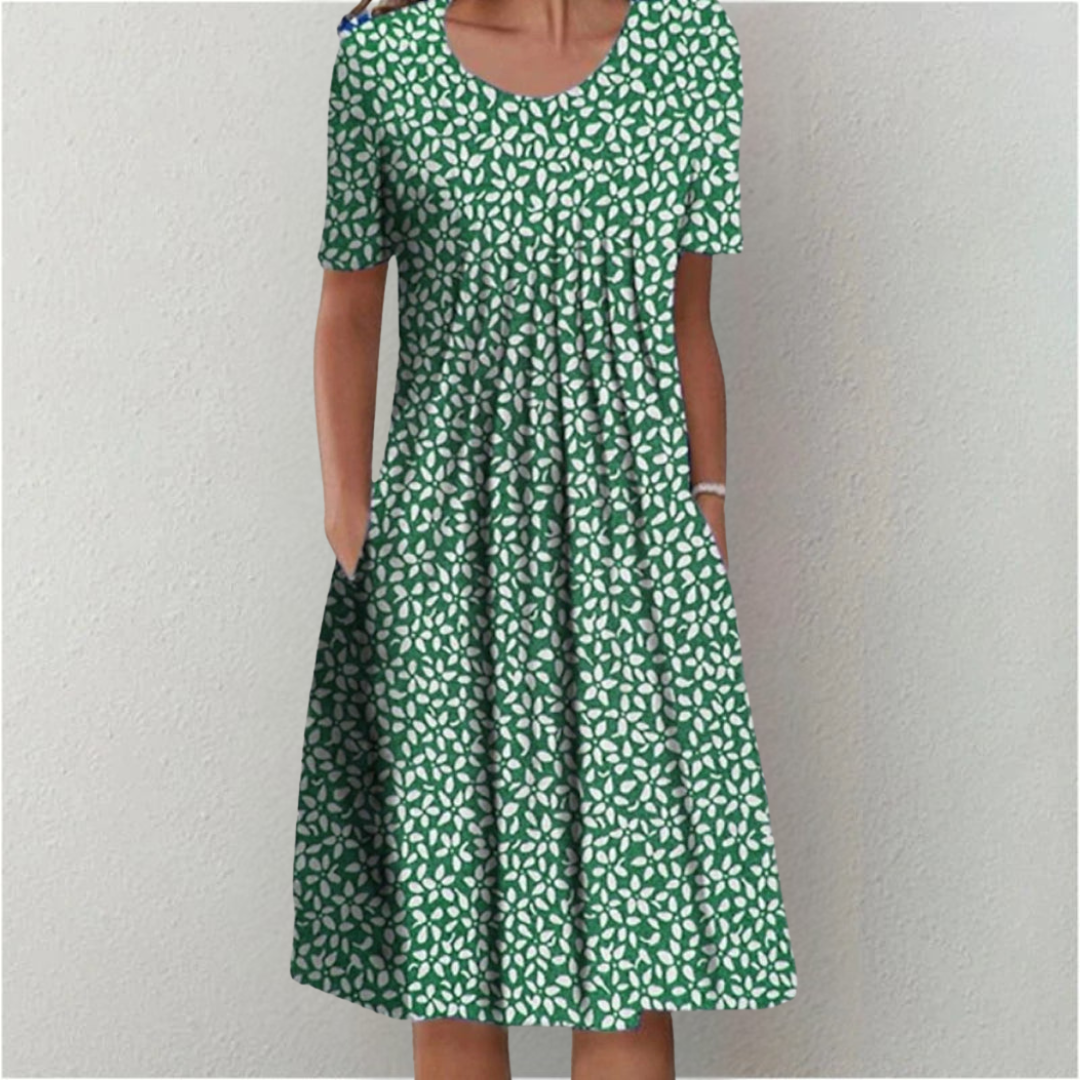 White Wildflower Print A-Line Dress with Pockets