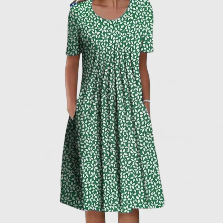 White Wildflower Print A-Line Dress with Pockets