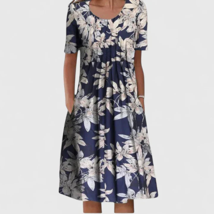 White Wildflower Print A-Line Dress with Pockets