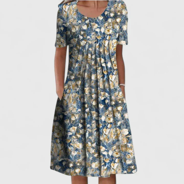 White Wildflower Print A-Line Dress with Pockets