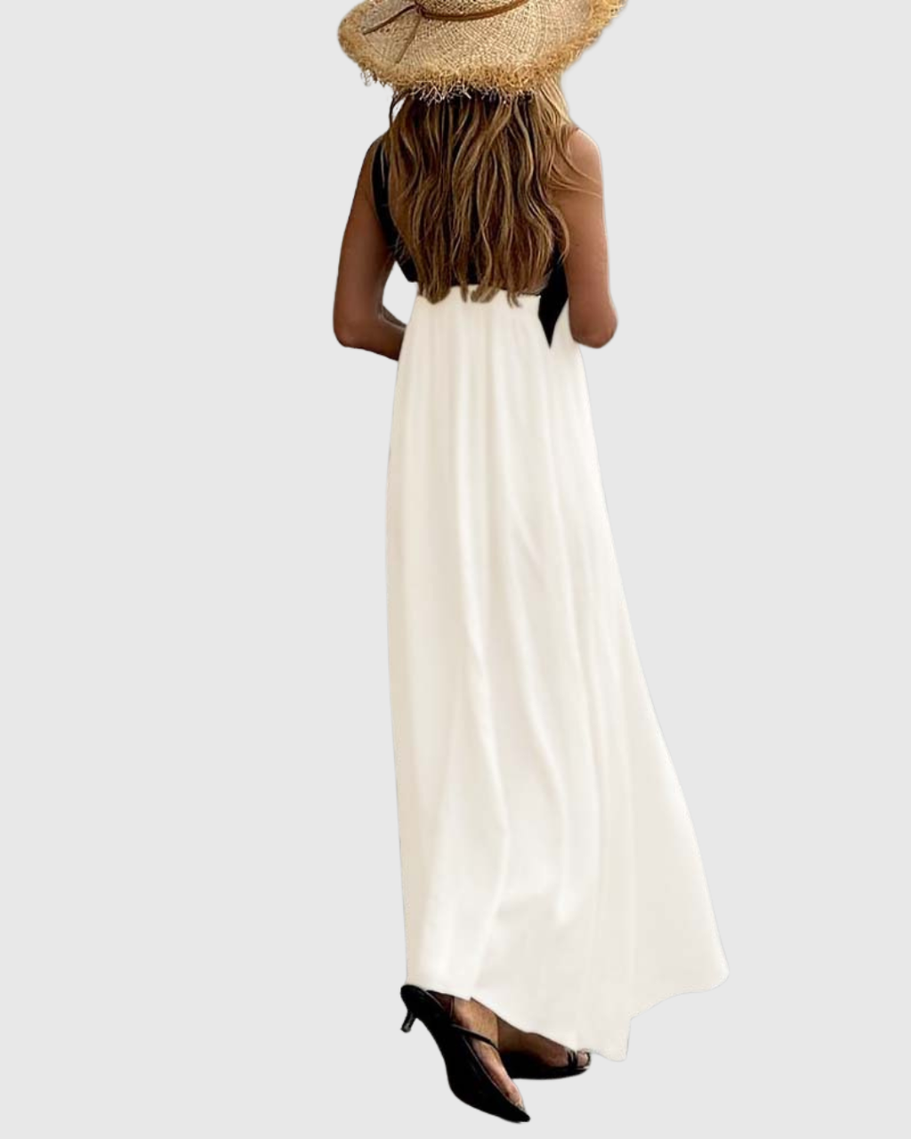 Black & White Halter Colorblock Maxi Dress - Resort