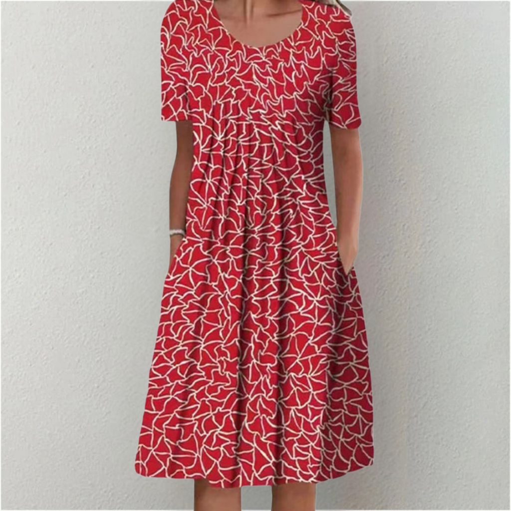 White Wildflower Print A-Line Dress with Pockets