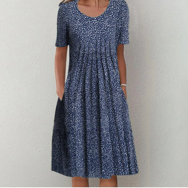 White Wildflower Print A-Line Dress with Pockets