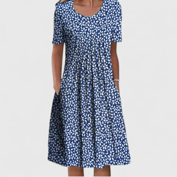 White Wildflower Print A-Line Dress with Pockets