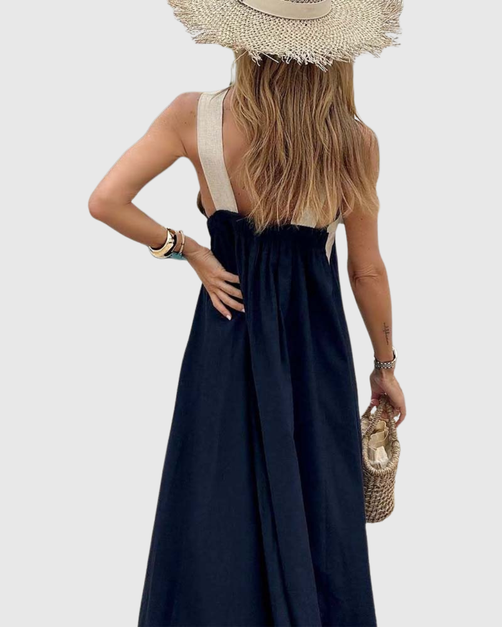 Black & White Halter Colorblock Maxi Dress - Resort