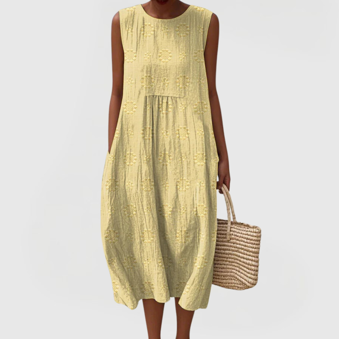 Sage Green Embroidered Sleeveless A-Line Midi Dress