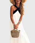 Black & White Halter Colorblock Maxi Dress - Resort