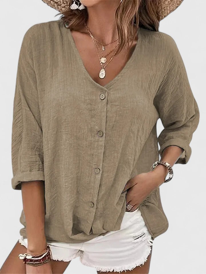 Black V-Neck Tunic Top with Split Bell Sleeves for Women Cicadias Tops Cicadias