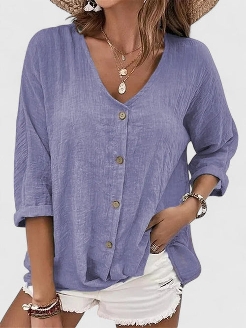 Black V-Neck Tunic Top with Split Bell Sleeves for Women Cicadias Tops Cicadias
