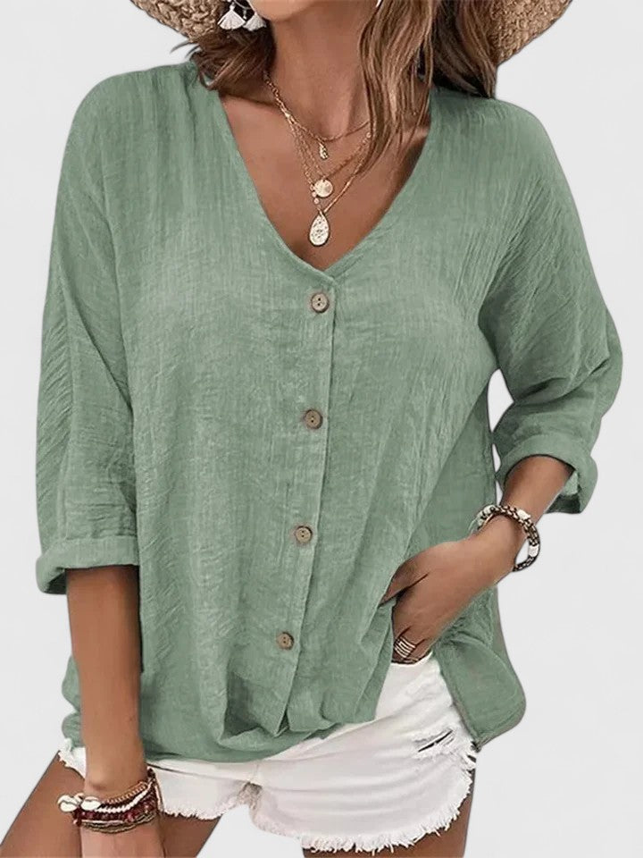 Black V-Neck Tunic Top with Split Bell Sleeves for Women Cicadias Tops Cicadias