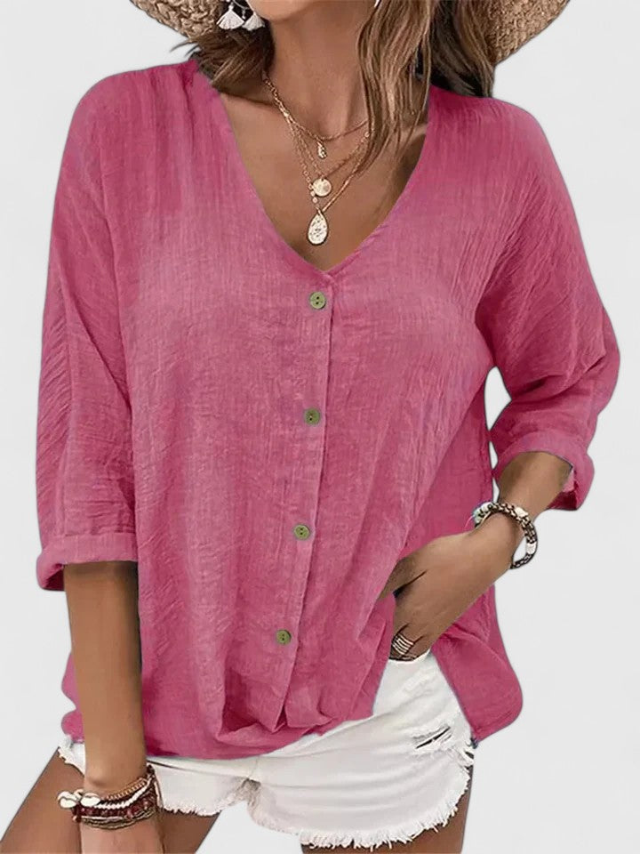 Black V-Neck Tunic Top with Split Bell Sleeves for Women Cicadias Tops Cicadias