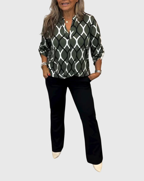 Blue Crinkle Cotton V-Neck Button-Front Blouse for Women Cicadias Tops Cicadias