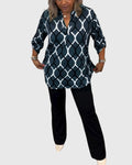 Blue Crinkle Cotton V-Neck Button-Front Blouse for Women Cicadias Tops Cicadias