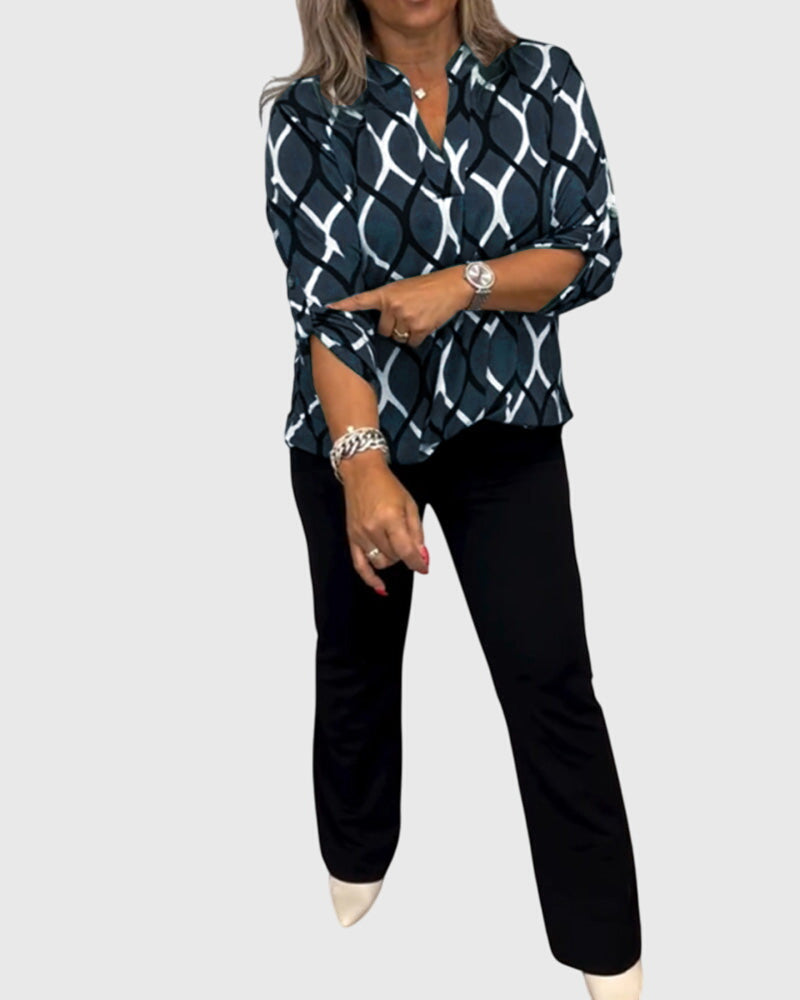 Blue Crinkle Cotton V-Neck Button-Front Blouse for Women Cicadias Tops Cicadias