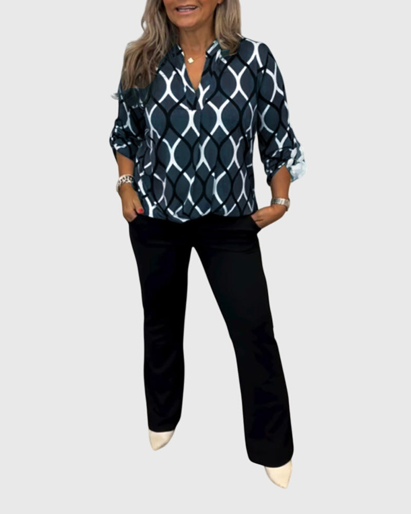 Blue Crinkle Cotton V-Neck Button-Front Blouse for Women Cicadias Tops Cicadias