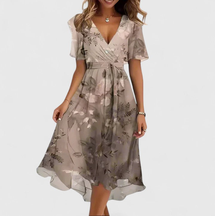 Blue Teal Mosaic Print Flutter Sleeve Midi Dress Cicadias Dresses Cicadias