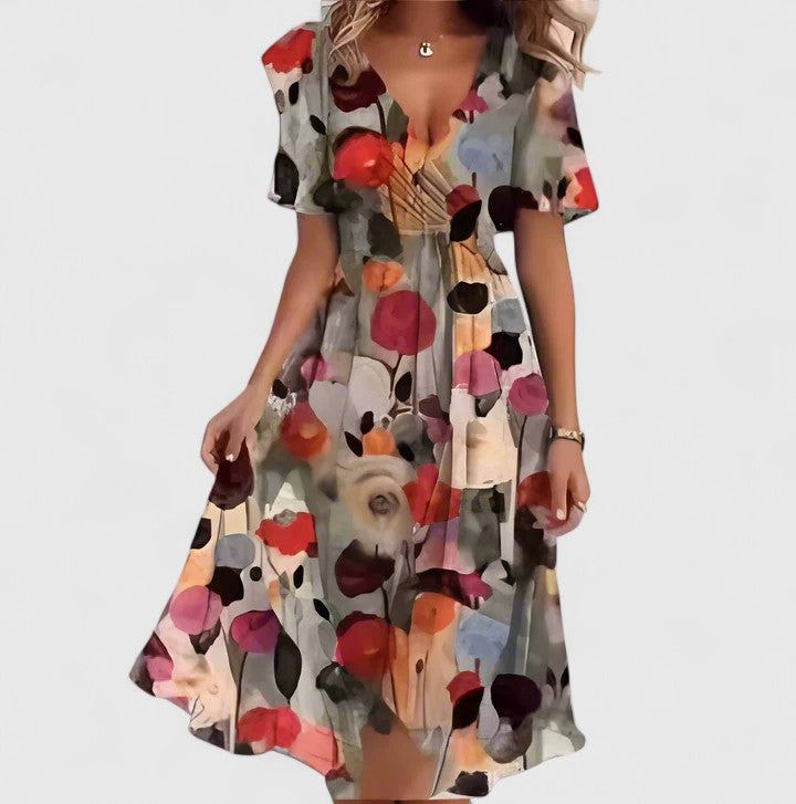 Blue Teal Mosaic Print Flutter Sleeve Midi Dress Cicadias Dresses Cicadias