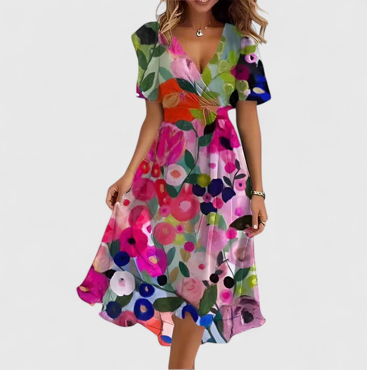 Blue Teal Mosaic Print Flutter Sleeve Midi Dress Cicadias Dresses Cicadias