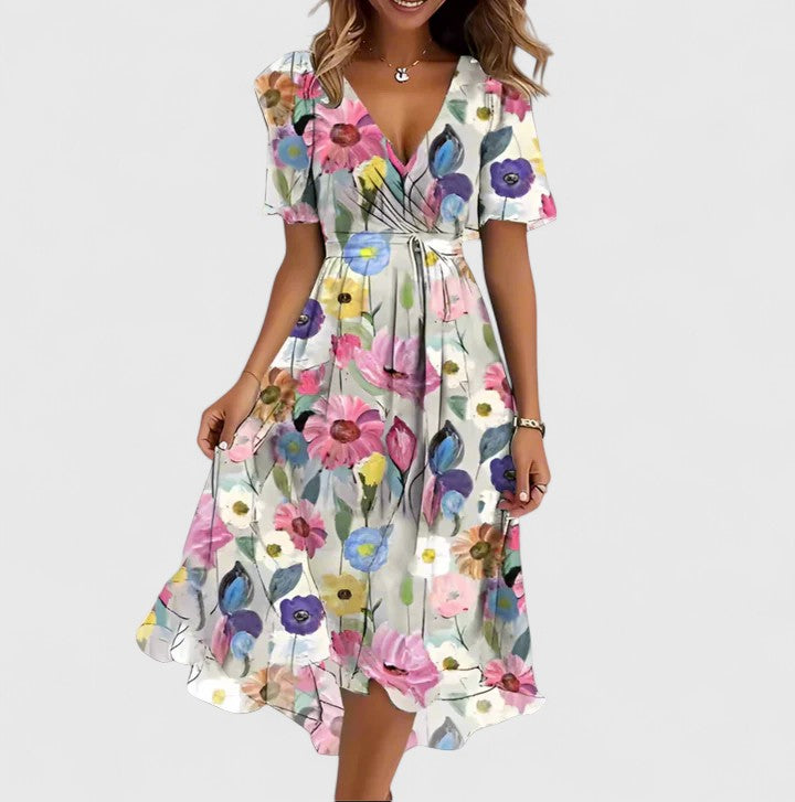 Blue Teal Mosaic Print Flutter Sleeve Midi Dress Cicadias Dresses Cicadias