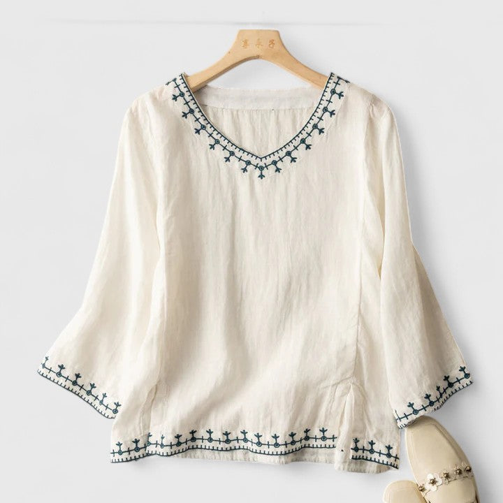 Butter Yellow Linen Blouse with Shawl Collar for Women Cicadias Tops Cicadias