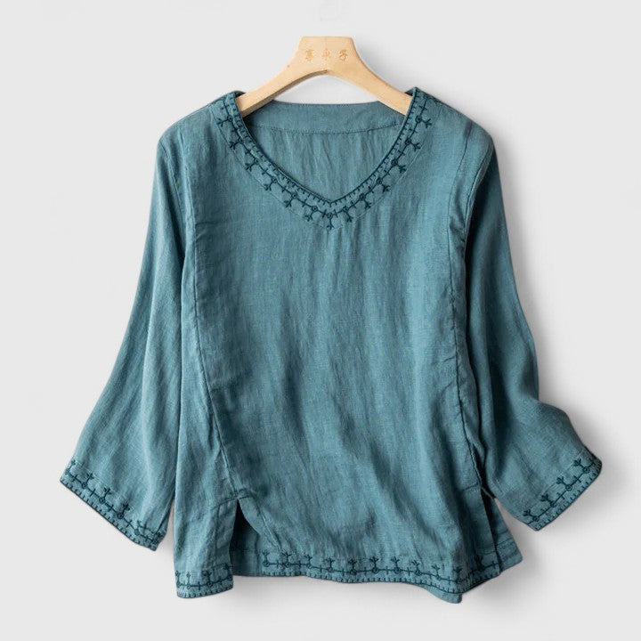 Butter Yellow Linen Blouse with Shawl Collar for Women Cicadias Tops Cicadias