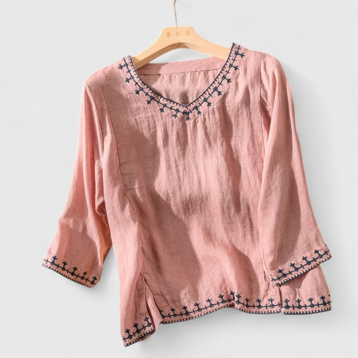 Butter Yellow Linen Blouse with Shawl Collar for Women Cicadias Tops Cicadias