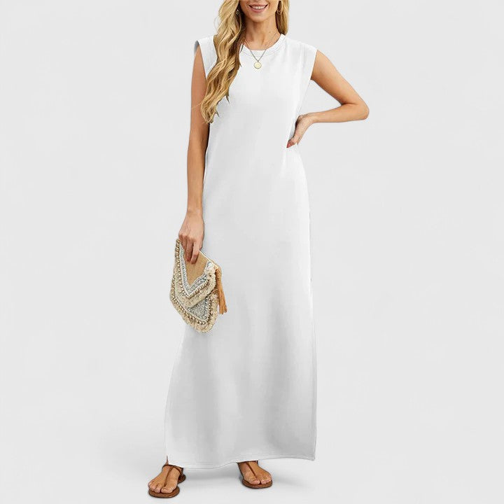 Dusty Blue Sleeveless Column Maxi Dress - Minimal Cicadias Dresses Cicadias