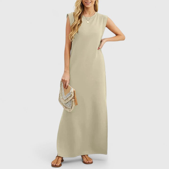 Dusty Blue Sleeveless Column Maxi Dress - Minimal Cicadias Dresses Cicadias