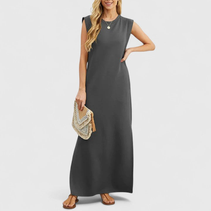 Dusty Blue Sleeveless Column Maxi Dress - Minimal Cicadias Dresses Cicadias