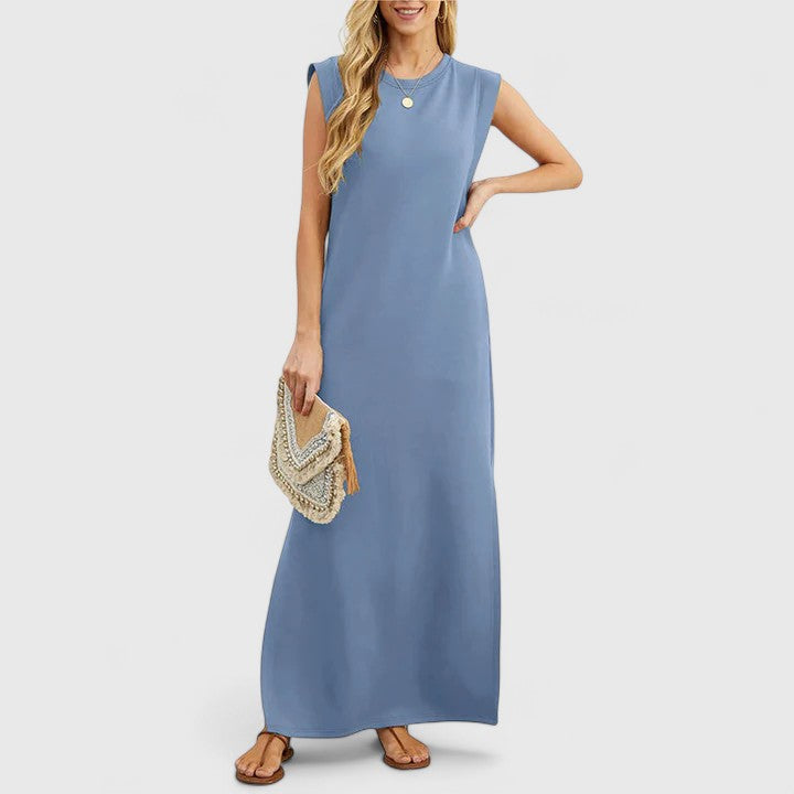 Dusty Blue Sleeveless Column Maxi Dress - Minimal Cicadias Dresses Cicadias
