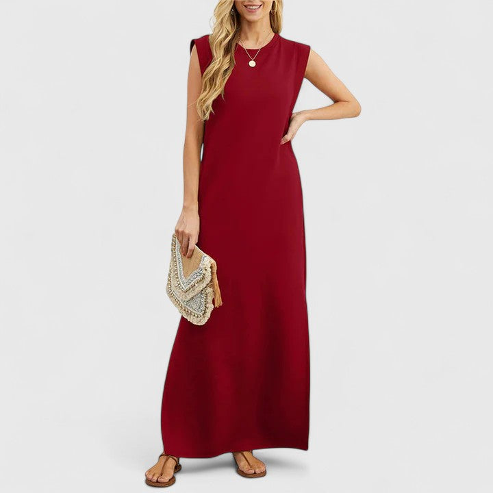 Dusty Blue Sleeveless Column Maxi Dress - Minimal Cicadias Dresses Cicadias