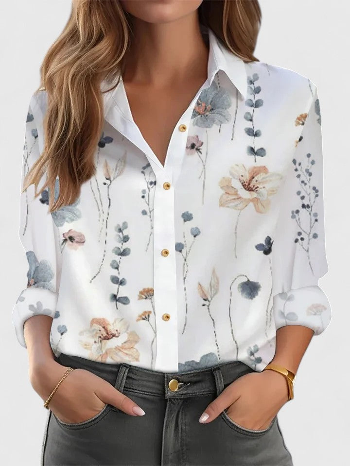 Dusty Pink Ditsy Floral Button-Front Blouse for Women Cicadias Tops Cicadias