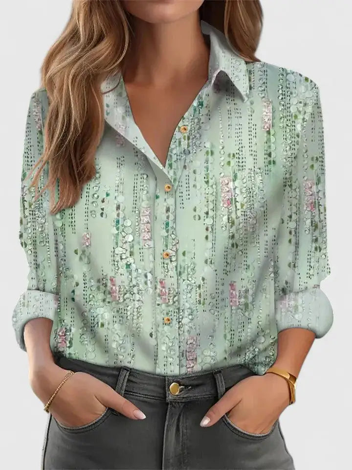 Dusty Pink Ditsy Floral Button-Front Blouse for Women Cicadias Tops Cicadias
