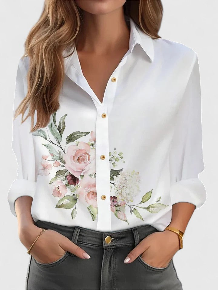 Dusty Pink Ditsy Floral Button-Front Blouse for Women Cicadias Tops Cicadias