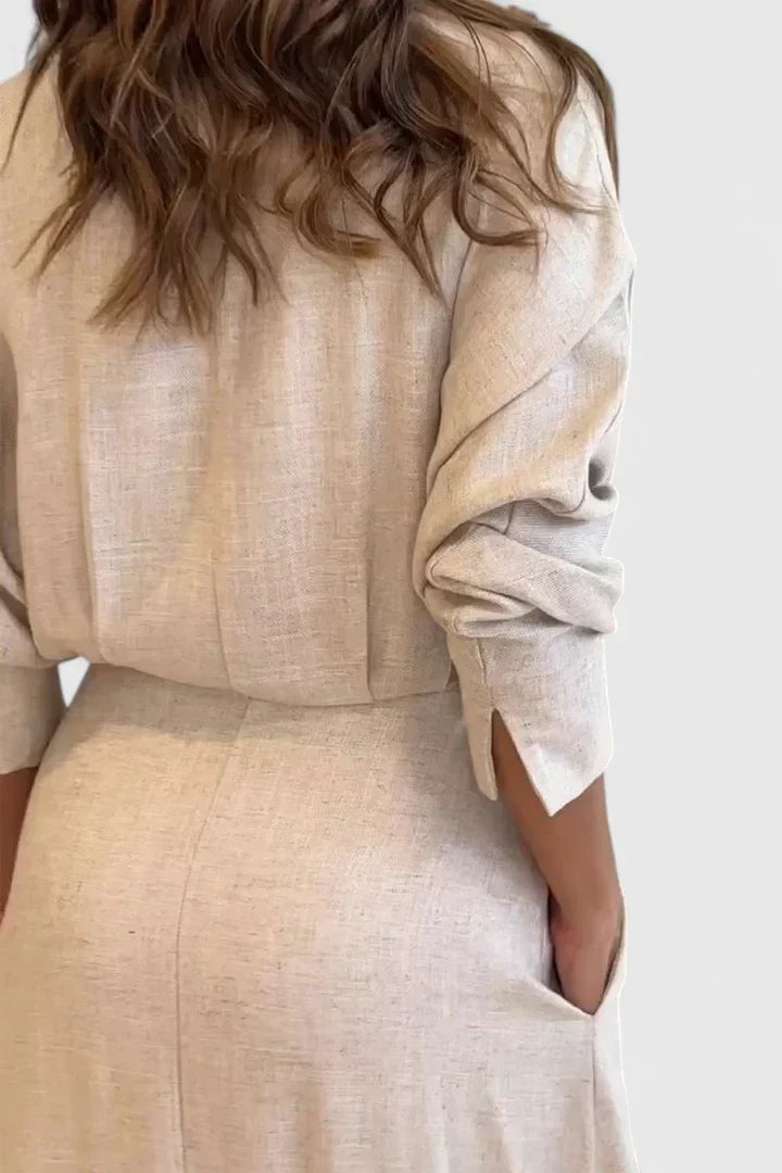 Dusty Rose Belted Shirt Collar Linen Maxi Dress Cicadias Dresses Cicadias