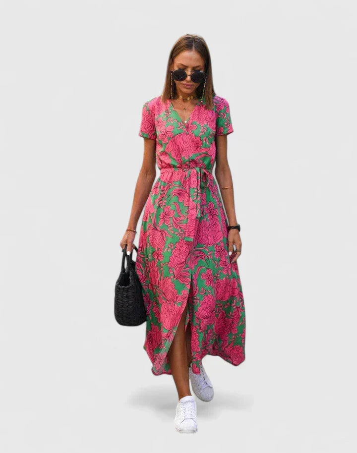 Lilac Orange Floral Wrap Puff Sleeve Maxi Dress Cicadias Dresses Cicadias
