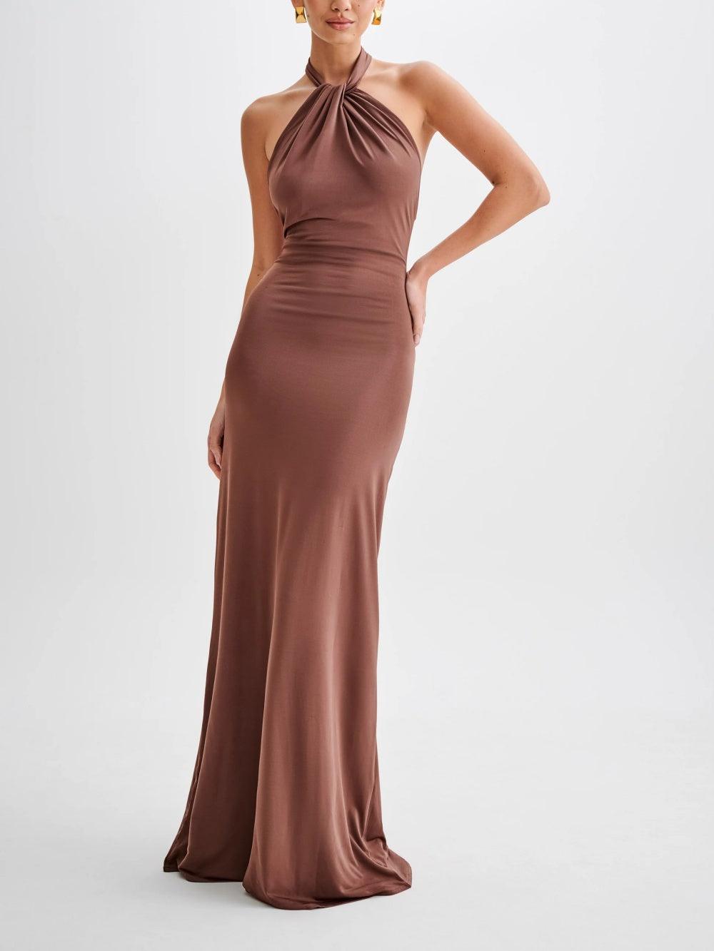 Mauve Twisted Halter Column Maxi Dress - Evening Cicadias Dresses Cicadias