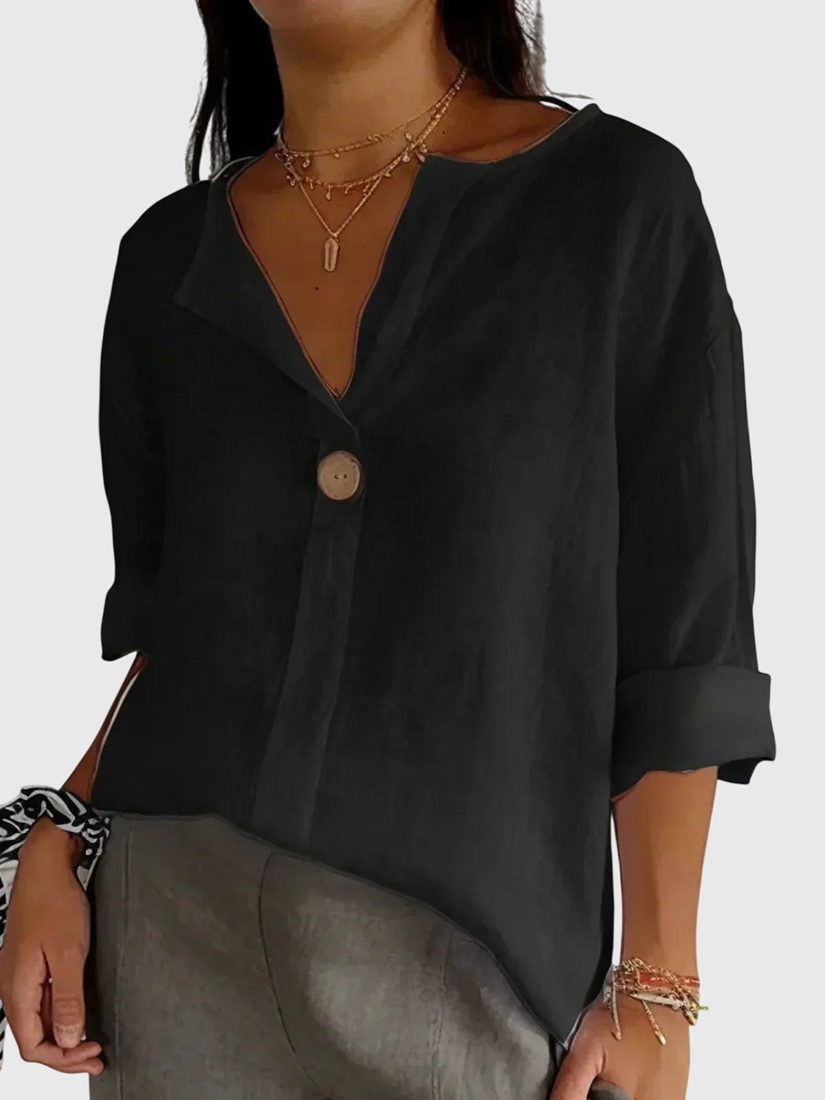 Oversized Linen V-Neck Blouse Minimalist Casual for Women Cicadias Tops Cicadias