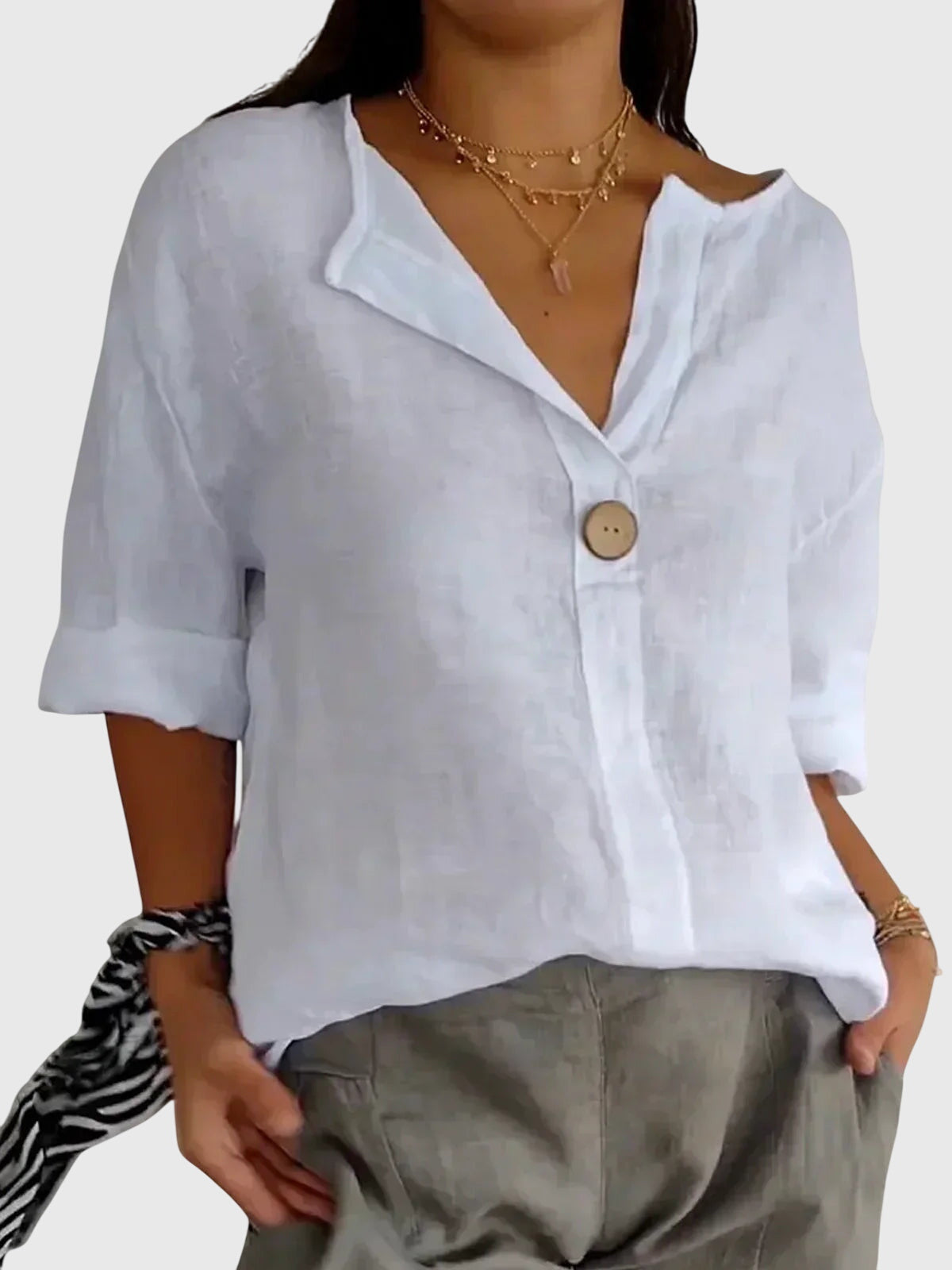Oversized Linen V-Neck Blouse Minimalist Casual for Women Cicadias Tops Cicadias