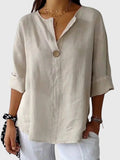 Oversized Linen V-Neck Blouse Minimalist Casual for Women Cicadias Tops Cicadias