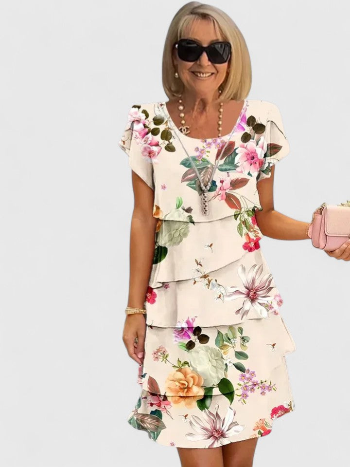 Purple Watercolor Floral Tiered A-Line Mini Dress Cicadias Dresses Cicadias