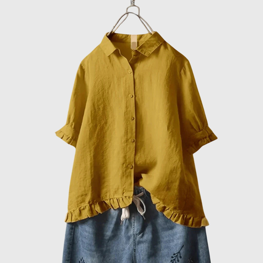 Ruffle Trim Cotton Blouse Casual Summer for Women Cicadias Tops Cicadias
