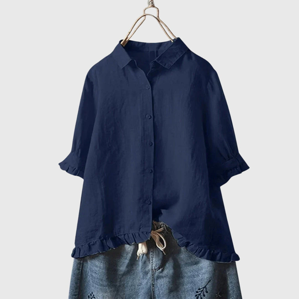 Ruffle Trim Cotton Blouse Casual Summer for Women Cicadias Tops Cicadias