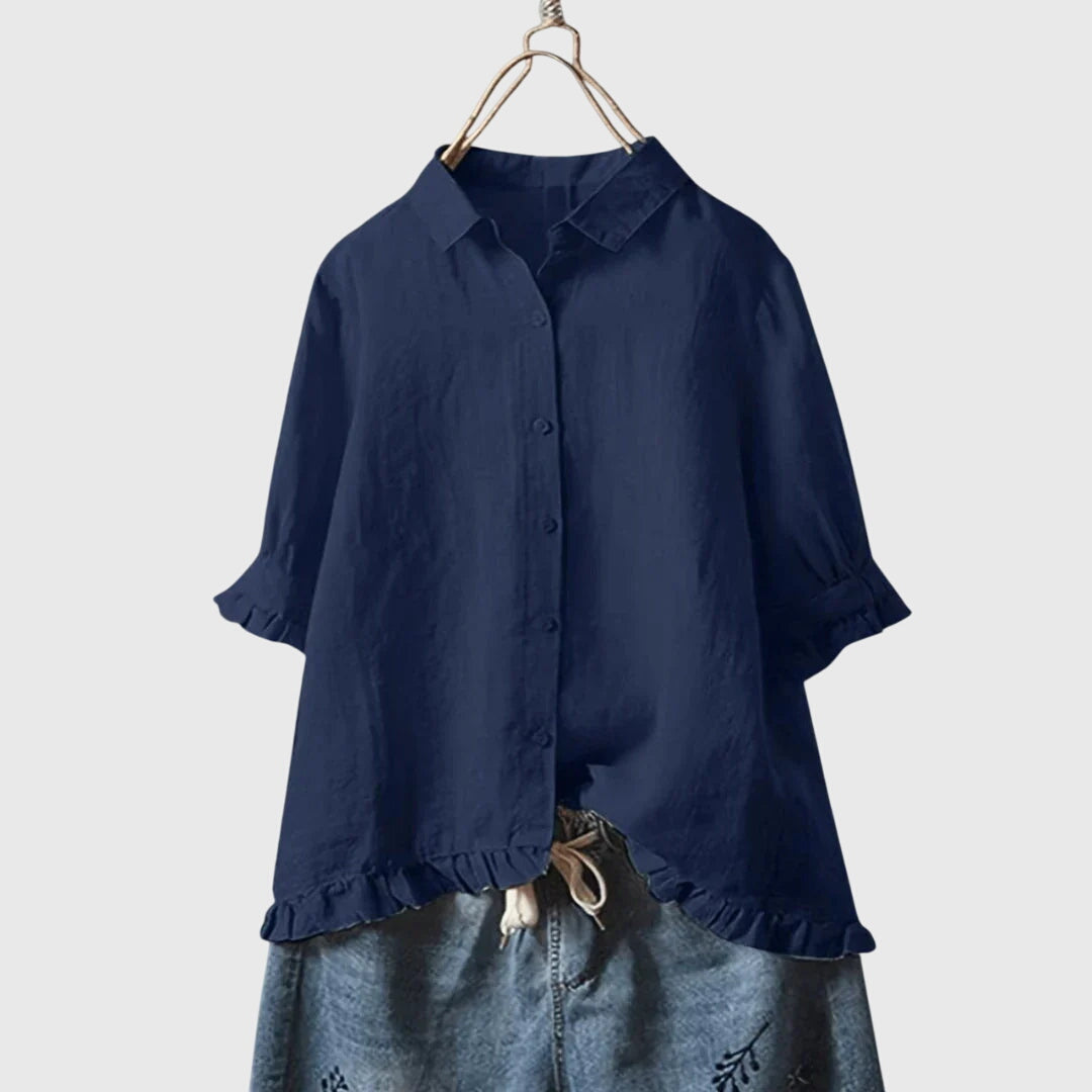 Ruffle Trim Cotton Blouse Casual Summer for Women Cicadias Tops Cicadias