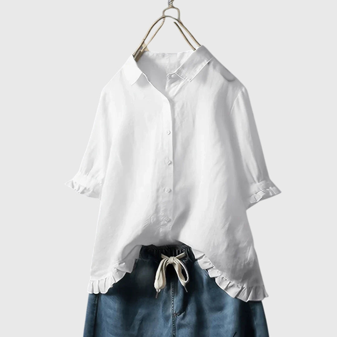 Ruffle Trim Cotton Blouse Casual Summer for Women Cicadias Tops Cicadias