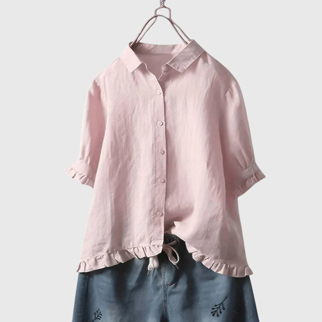 Ruffle Trim Cotton Blouse Casual Summer for Women Cicadias Tops Cicadias