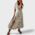 Sky Blue Ikat Damask V-Neck Tiered Maxi Dress Cicadias Dresses Cicadias