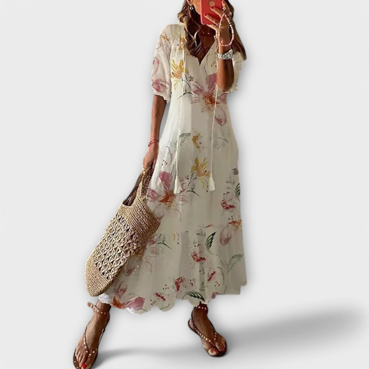 Sky Blue Ikat Damask V-Neck Tiered Maxi Dress Cicadias Dresses Cicadias