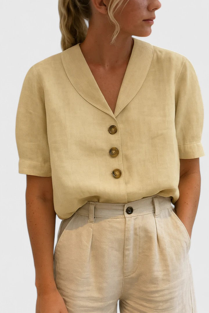 Vintage Shawl Collar Blouse with Button Detail for Women Cicadias Tops Cicadias